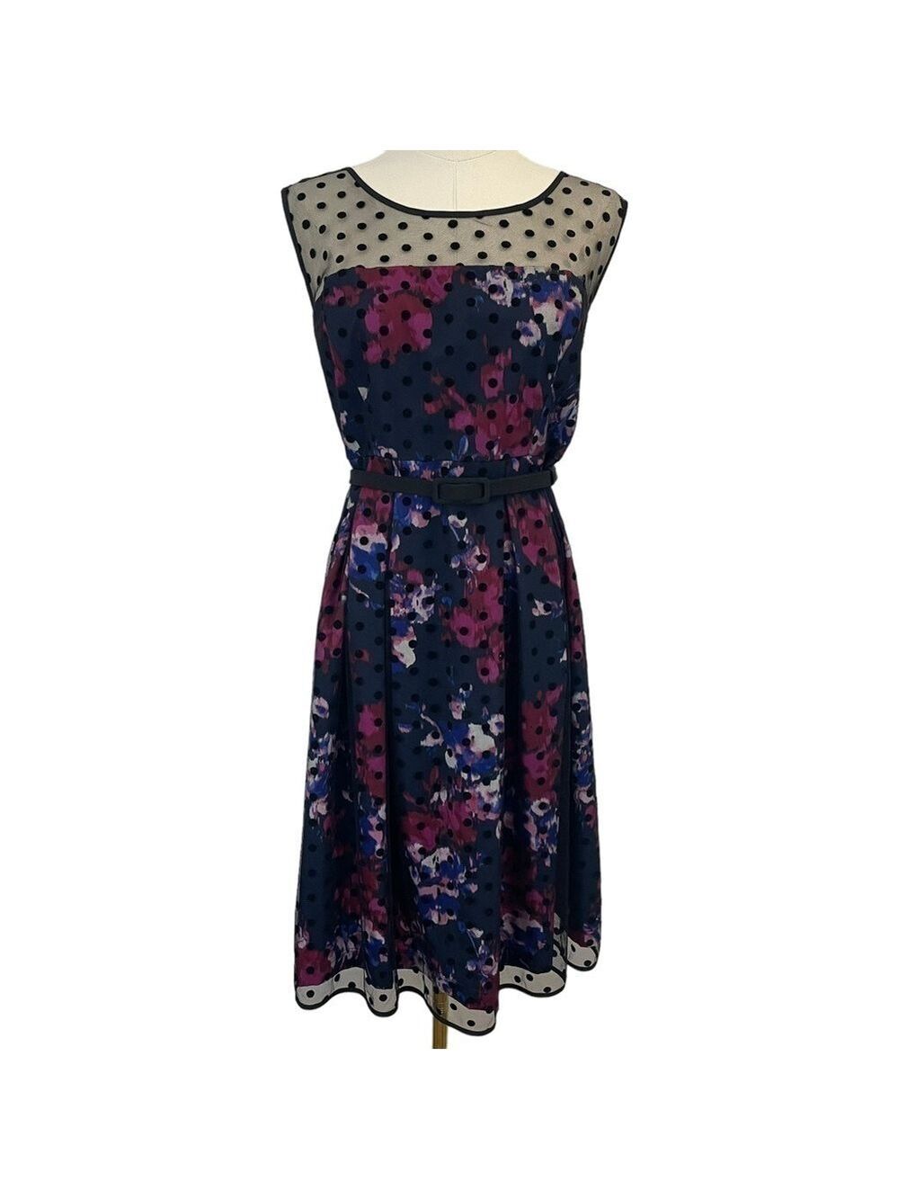 Motherhood Maternity Floral Dress Sz L Navy Blue Pink Sleeveless Knee Length EUC